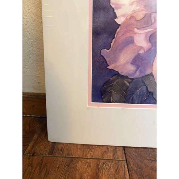 "A Rose Called Sally" Print By Sandy Delehanty 10/100 floral pink white mat READ - Picture 3 of 6
